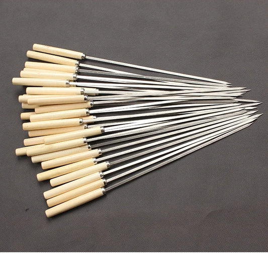 Flat Barbecue Skewers with Wooden Handles